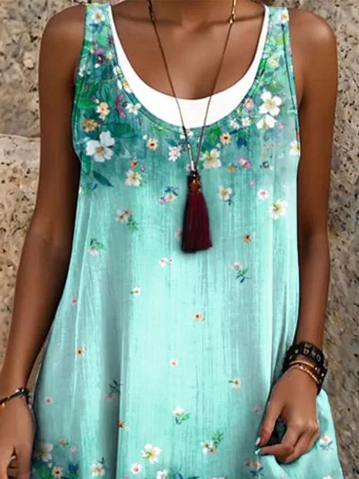 Mint Green Floral Sleeveless Tank Dress - Casual Summer Flowy Sundress