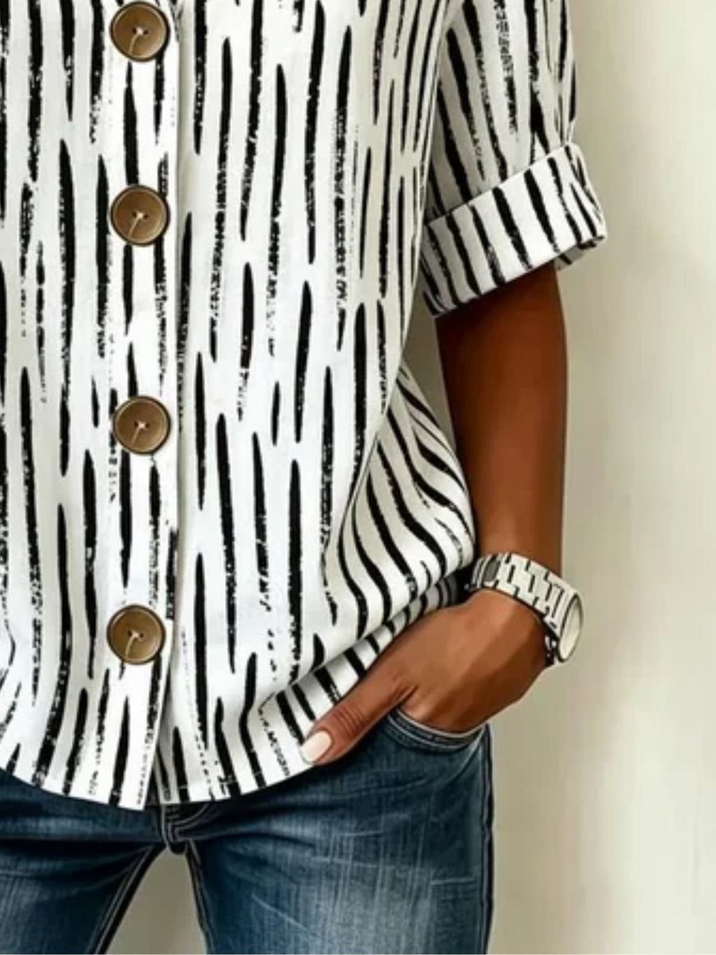 V Neck Regular Fit Geometric Vintage Blouse