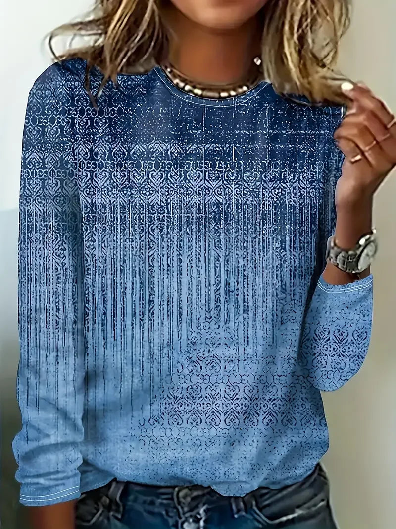 Women's Long Sleeve T-shirt Spring/Fall Blue Abstract Printing Jersey Crew Neck Daily Going Out Casual Top