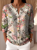 Crew Neck Knitted Loose Peasant Cardigan