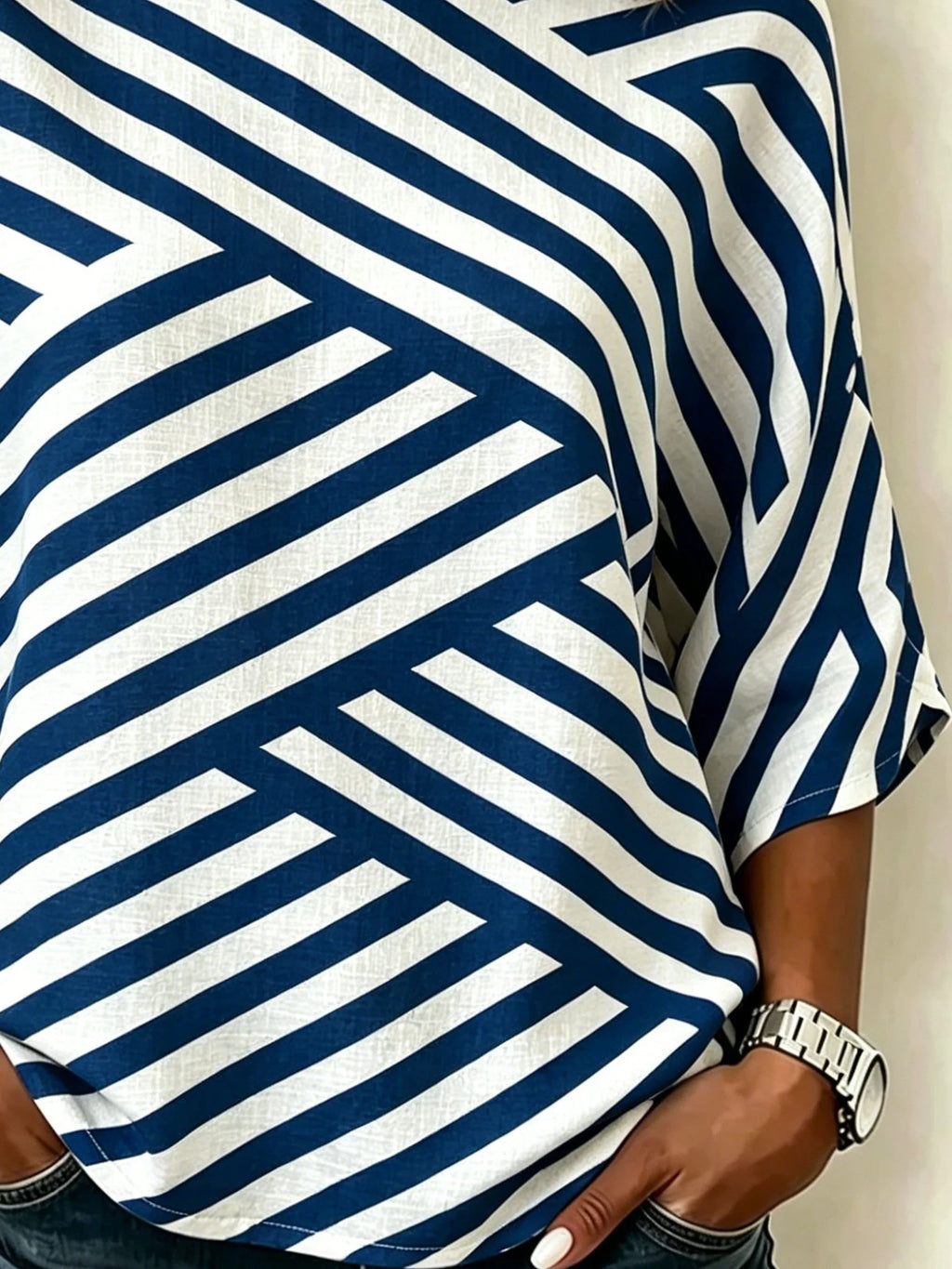 Cotton And Linen Abstract Striped Vintage Loose Casual Top