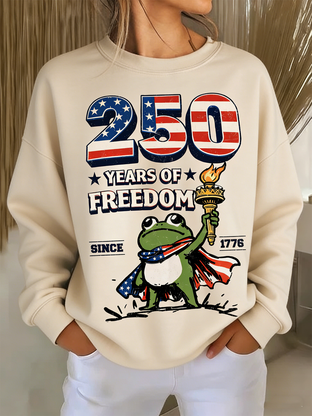 Crew Neck Independence Day Casual Sweatshirt