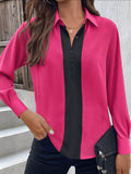 Women's Colorblock Pattern Long Sleeve Shirt Loose and Comfortable Regular Top