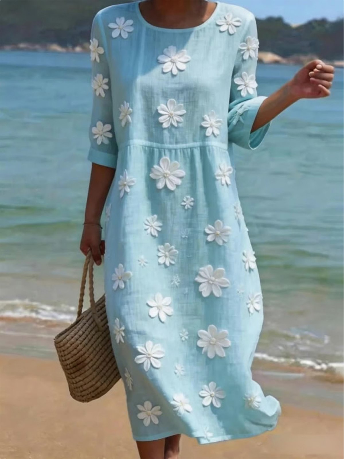Others Linen Blend Vintage Loose Dress With No