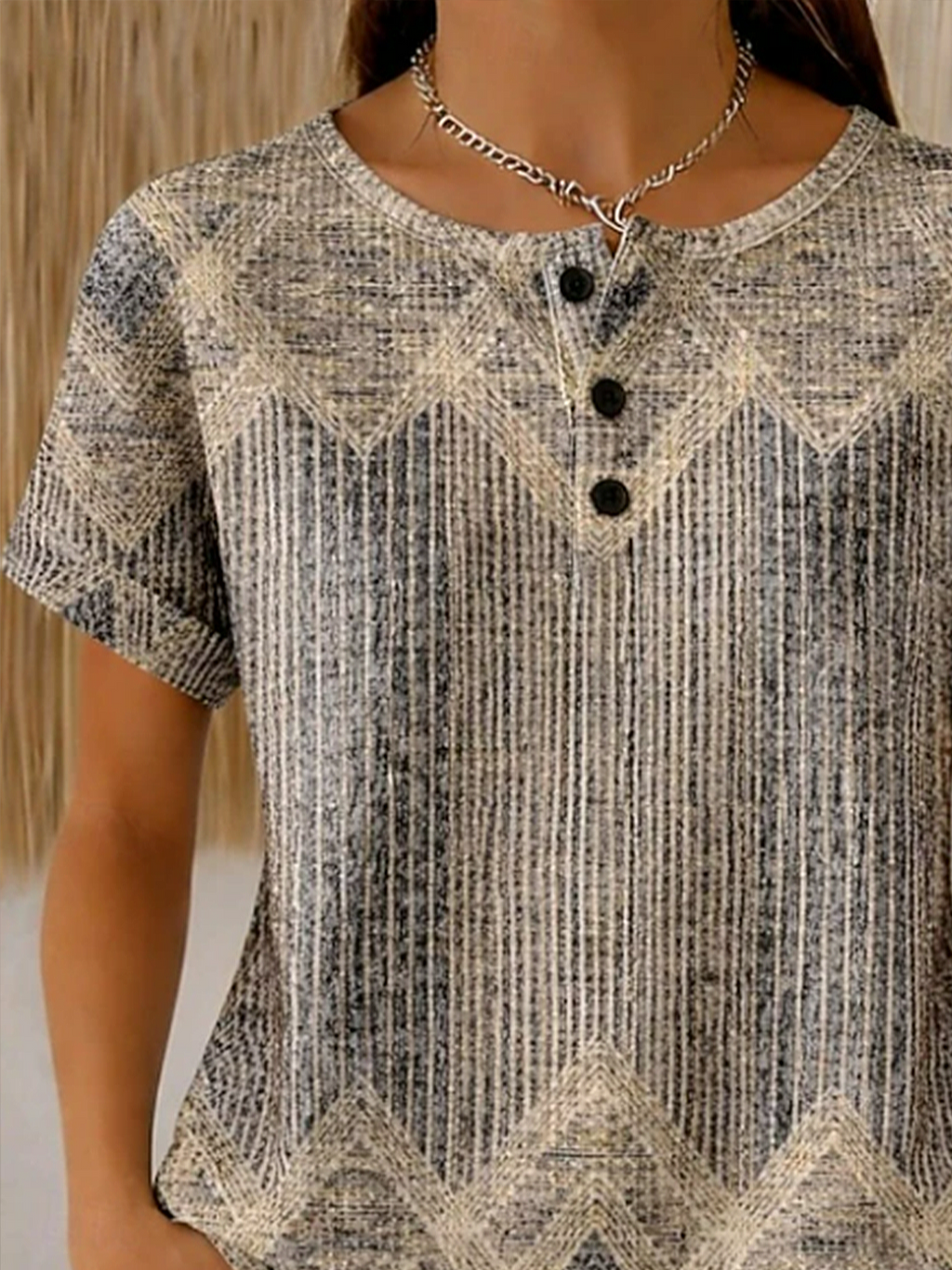Women's Short Sleeve T-shirt Summer Brown Abstract Printing Crew Neck Daily Going Out Casual Top