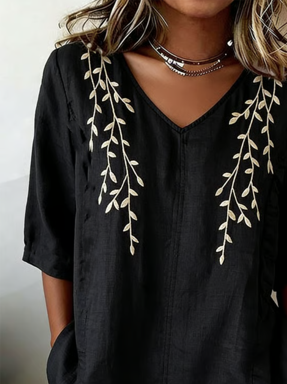 Vintage Crew Neck Loose Botanical Pattern Shirt