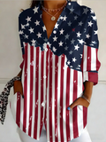 Women's Long Sleeve Shirt Spring/Fall As Picture Independence Day (Flag) Buckle Shirt Collar Regular Sleeve Daily Going Out Casual Top