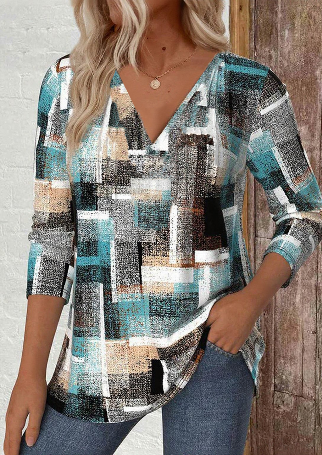 Print Casual V Neck Long Sleeve T-Shirt