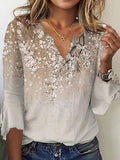 Floral Casual Notched Three Quarter Shirt