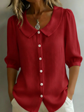 Women Short Sleeve Crew Neck Button Spring Loose Going Out Casual Top