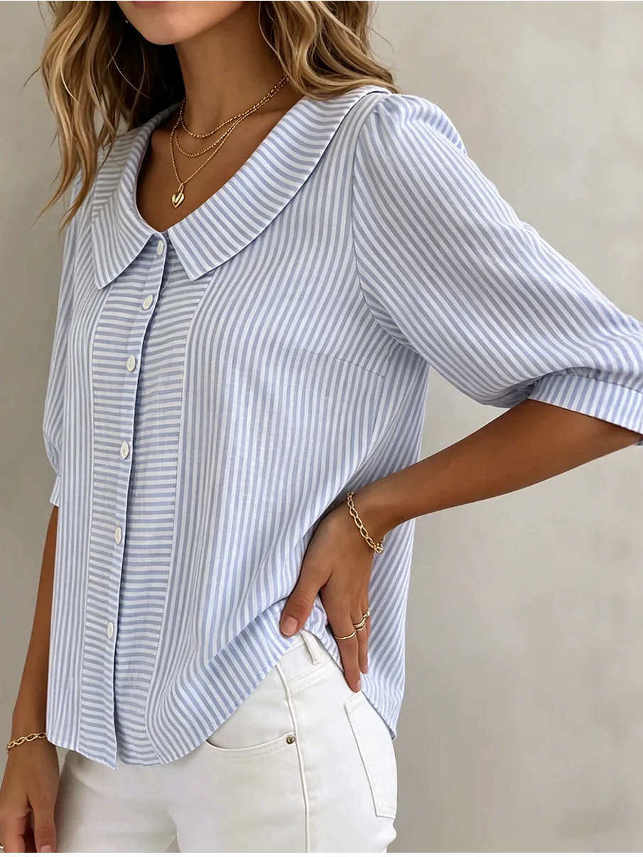 Elegant Striped Shirt Collar Shirt
