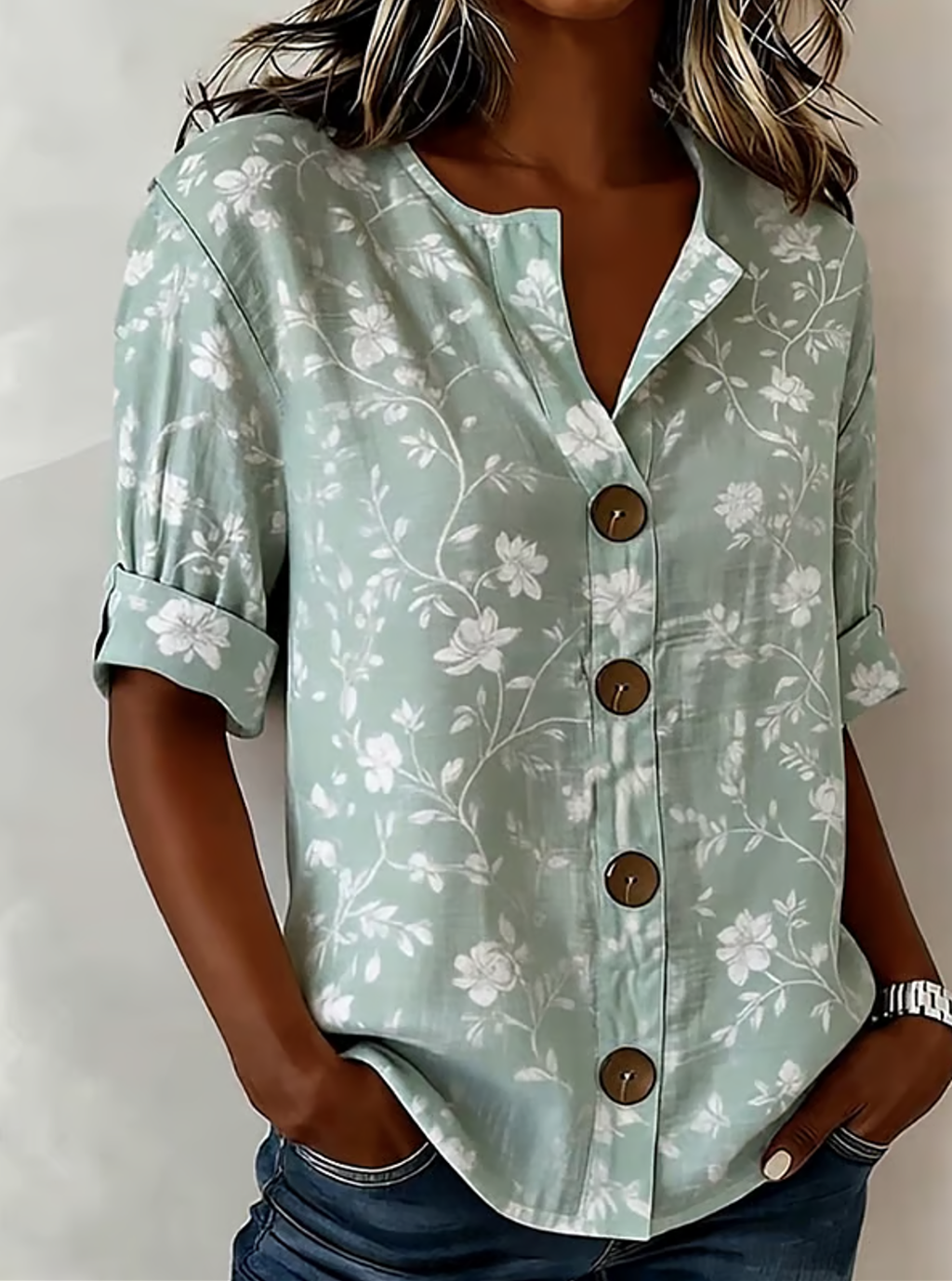Loose Linen Blend Stand Collar Vintage Shirt