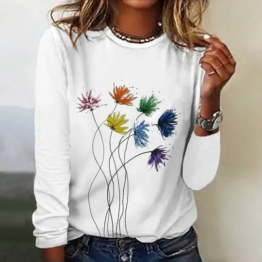 Jersey Loose Floral Casual T-Shirt