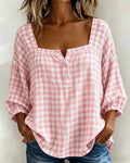 Today 49% OFF🔥Women’s Cotton Linen Gingham Square-Neck Short-Sleeve Top