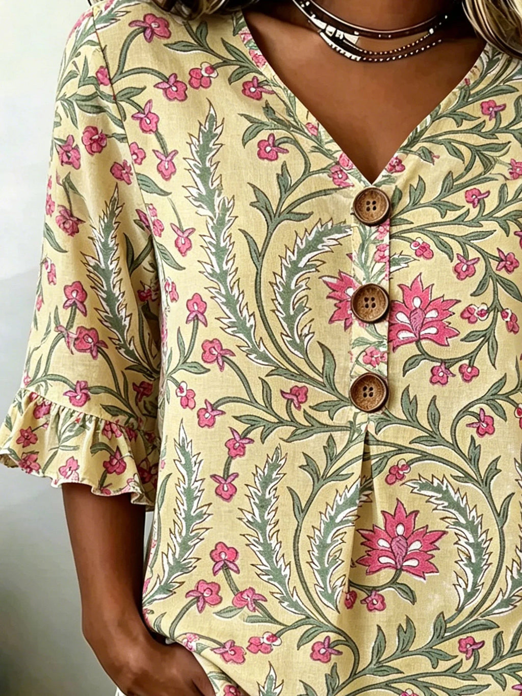 Women's Floral Half Sleeve Blouse Summer V Neck Button Daily Going Out Vintage Top