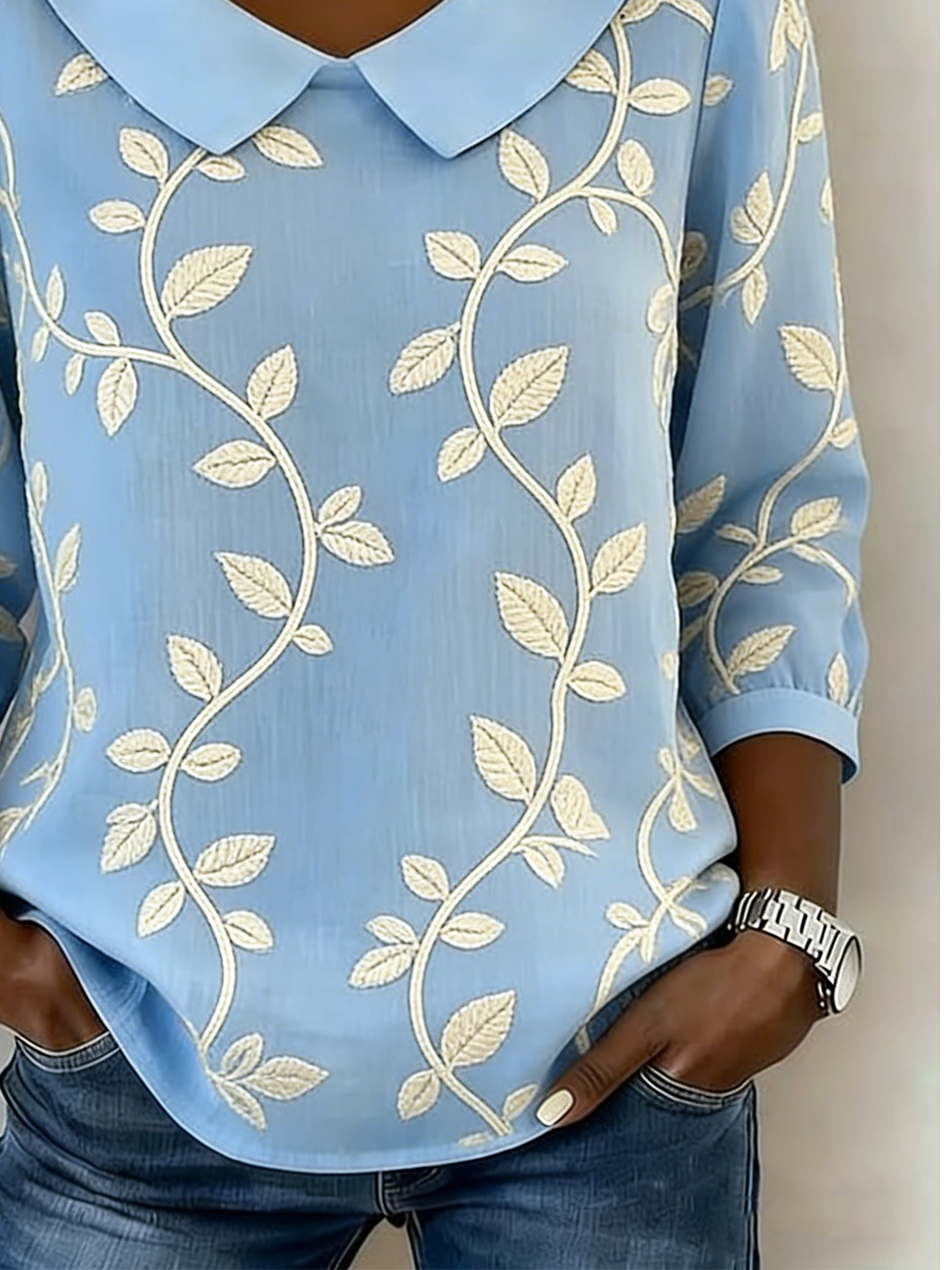 Botanical Pattern Elegant Cotton And Linen Shirt