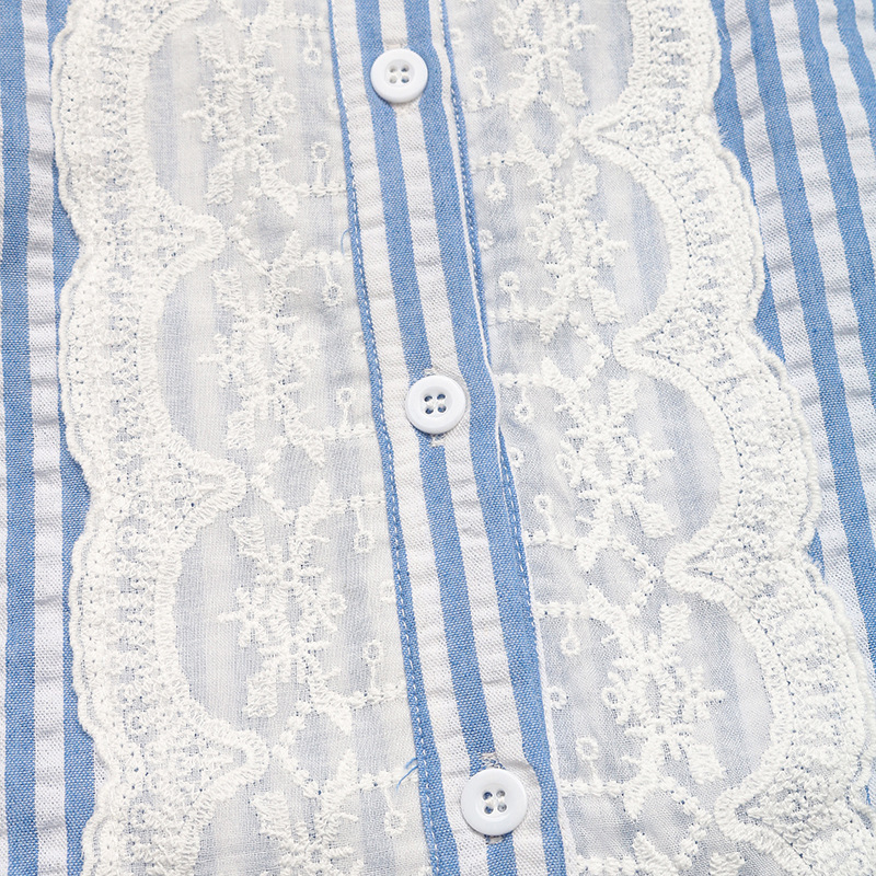 Striped Stand Coller Ruffle Short Sleeve Summer Daily Going Out Casual Shirt