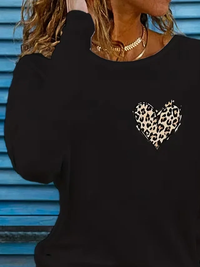 Women's Long Sleeve T-shirt Spring/Fall Black Heart/Cordate Printing Jersey Crew Neck Daily Going Out Casual Top