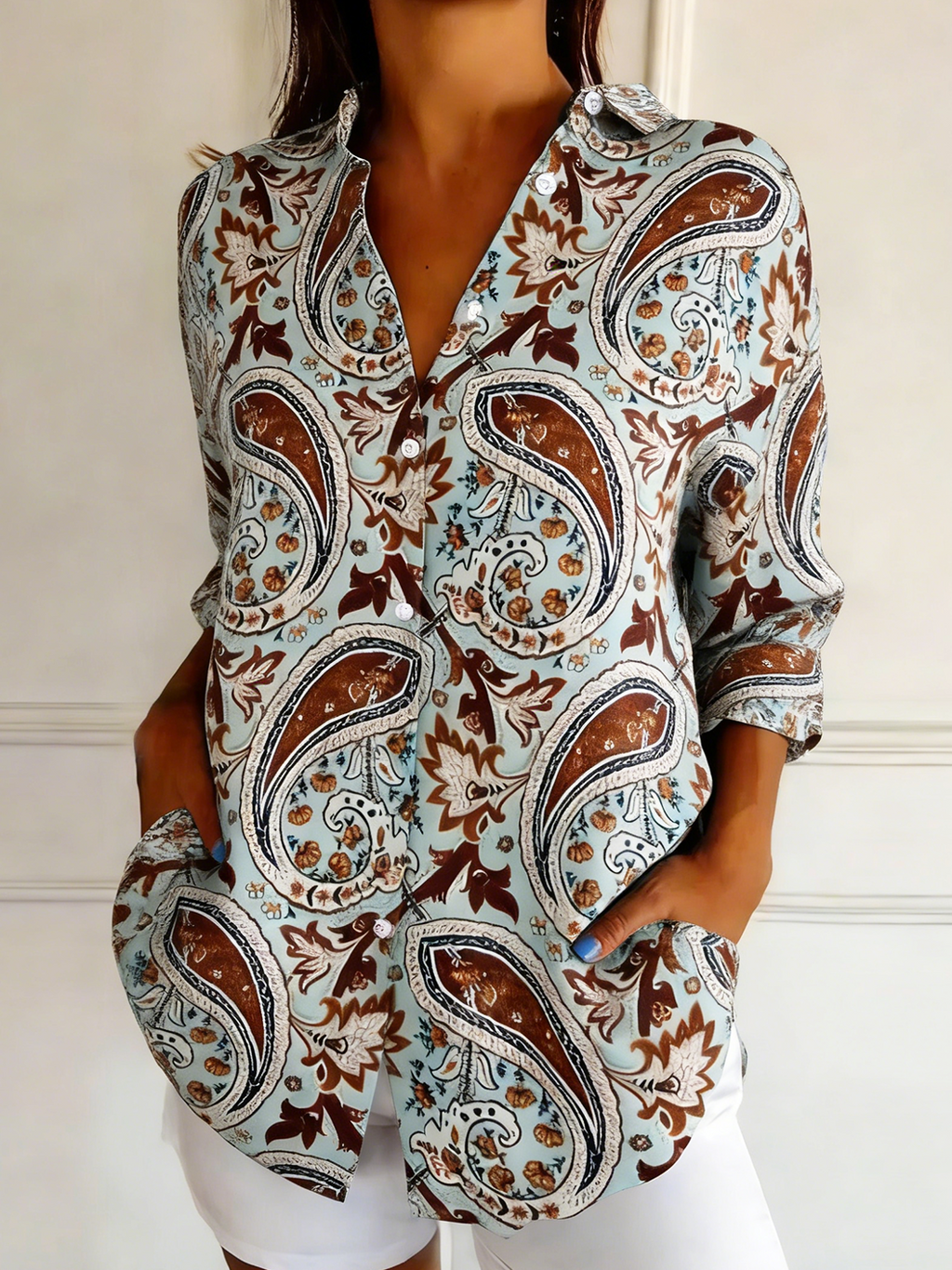 Loose Casual Shirt Collar Cashew Flowers Shirt