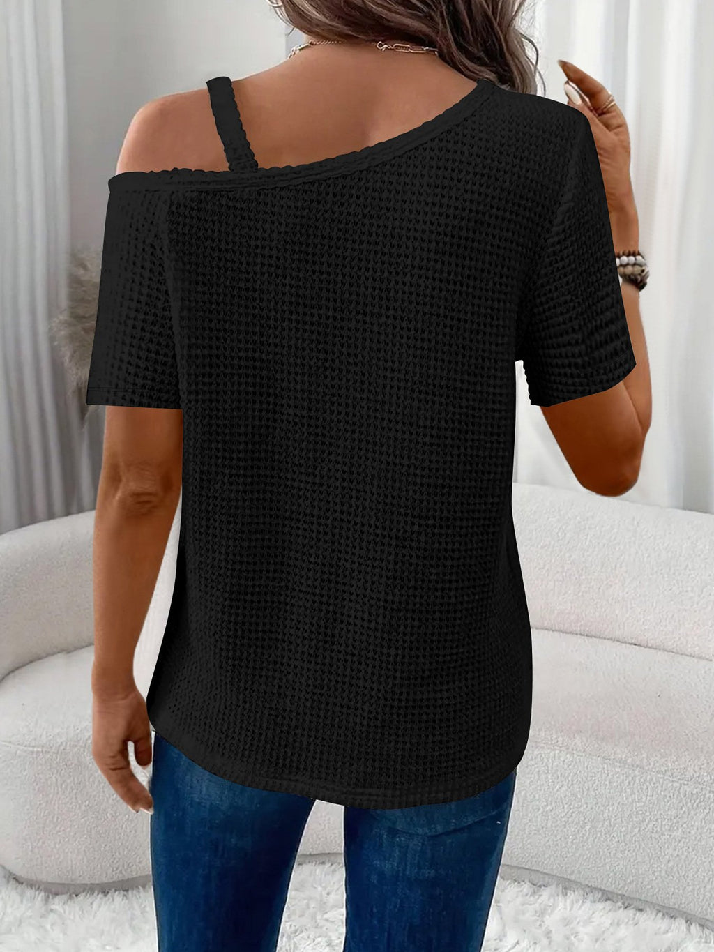 Women's Short Sleeve T-shirt Summer White Plain Split Joint Asymmetrical Daily Going Out Casual Top