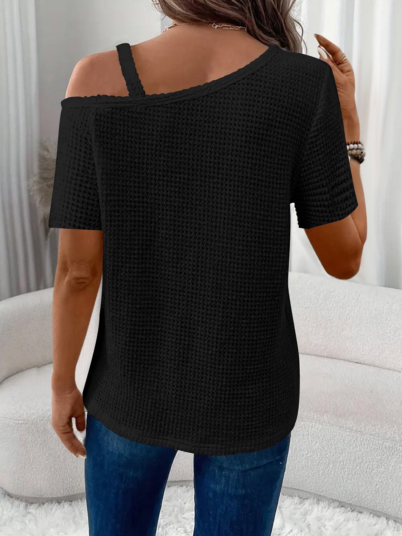 Women's Short Sleeve T-shirt Summer White Plain Split Joint Asymmetrical Daily Going Out Casual Top