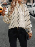 Women's Long Sleeve Shirt Spring/Fall Apricot Polka Dots Split Joint Lotus Leaf Collar Petal Sleeve Daily Going Out Casual Top
