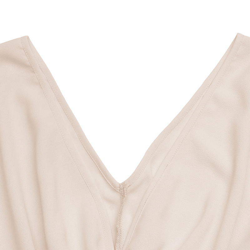 Plain Batwing Short Sleeve V Neck Pleated A-Shape Skirt Elegant Maxi Dress