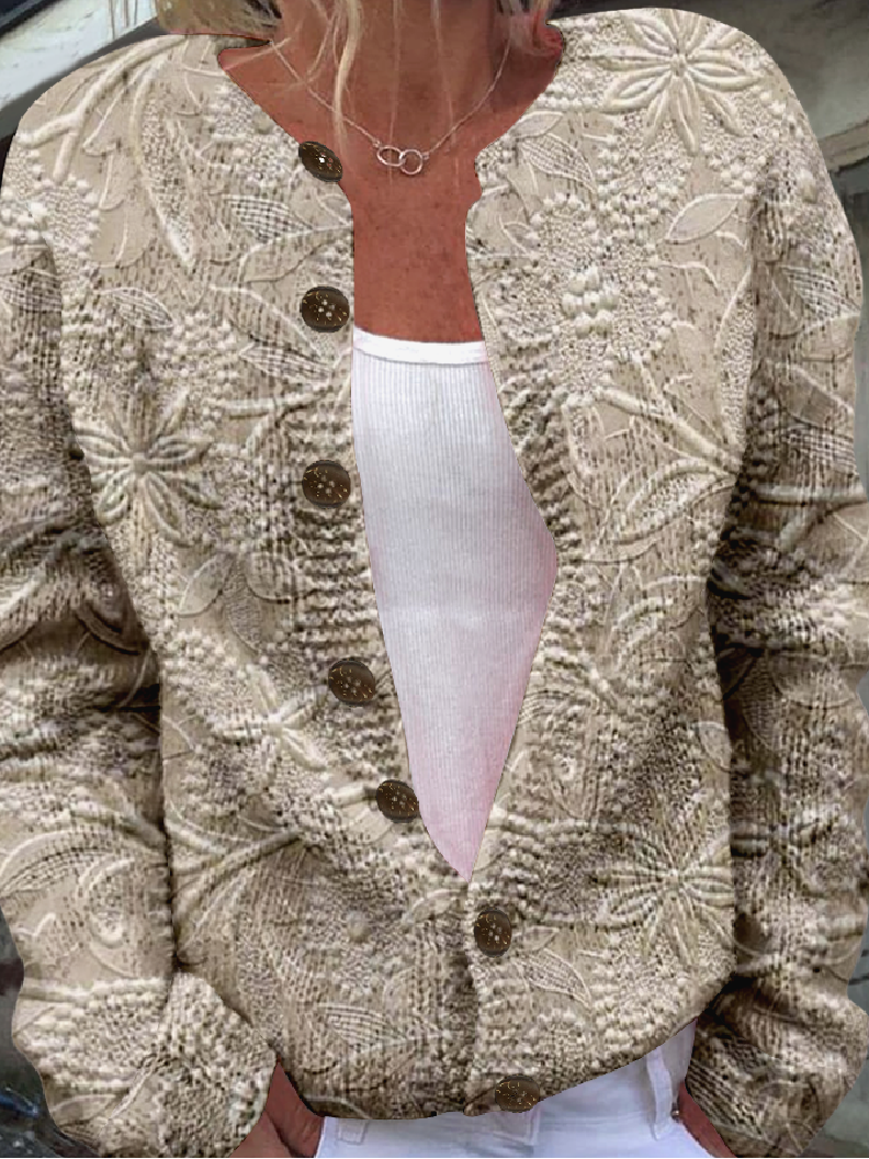 Knitted Vintage 3D Printing Loose Cardigan