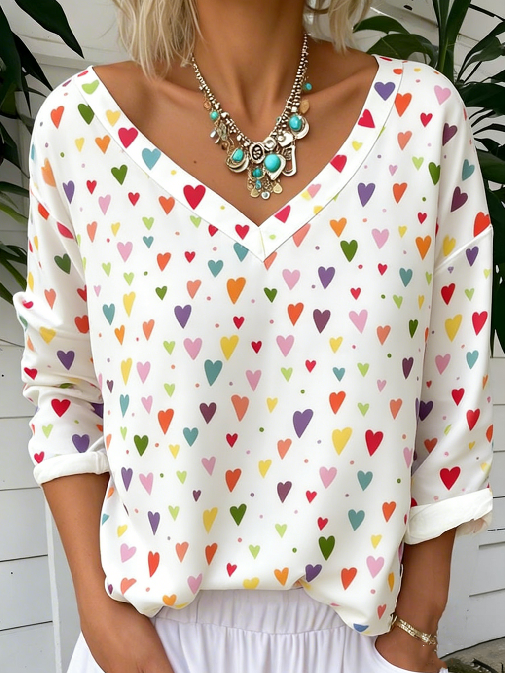 Casual V Neck Cotton-Blend T-Shirt