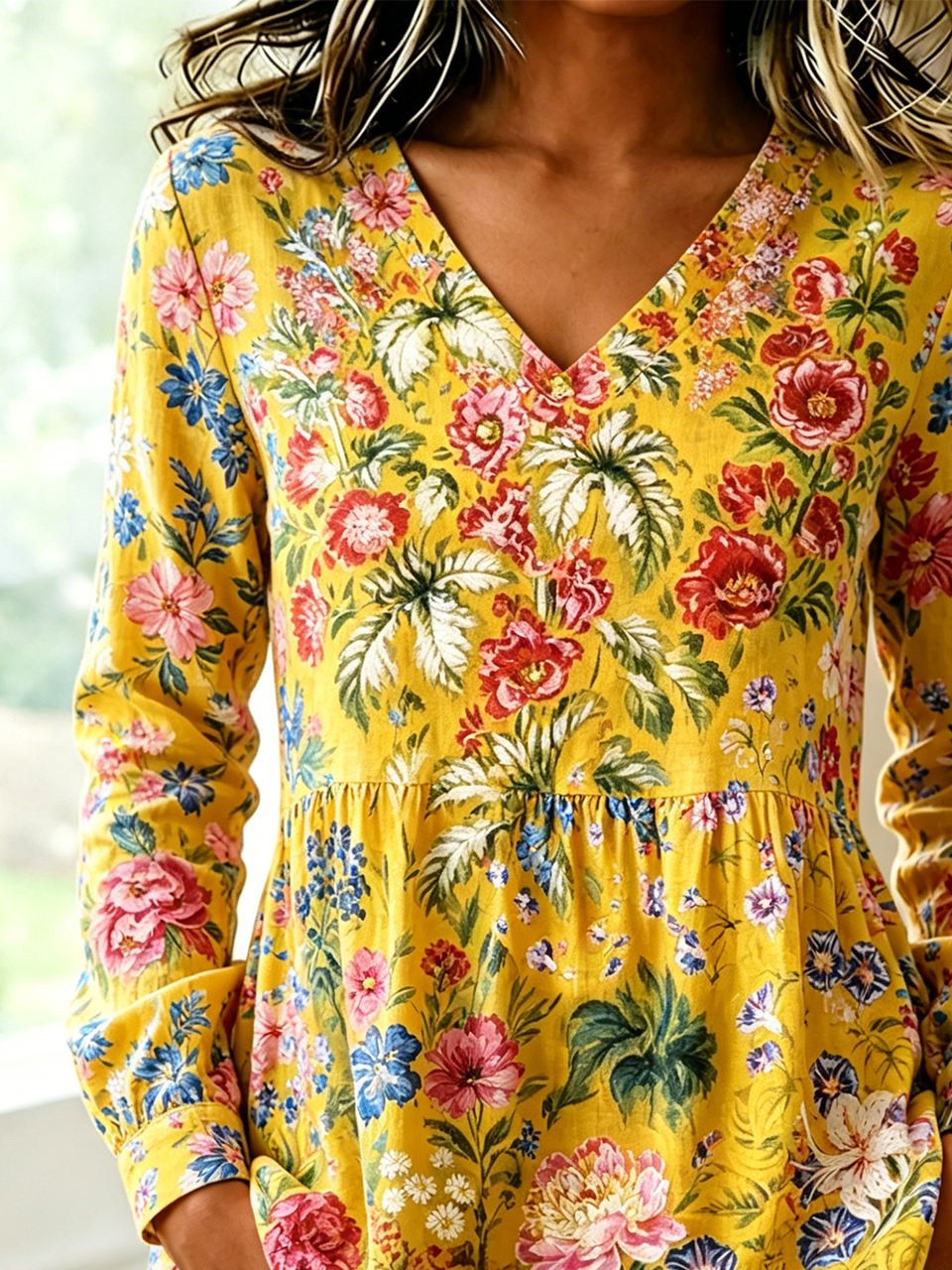 V Neck Floral Loose Vintage Shirt