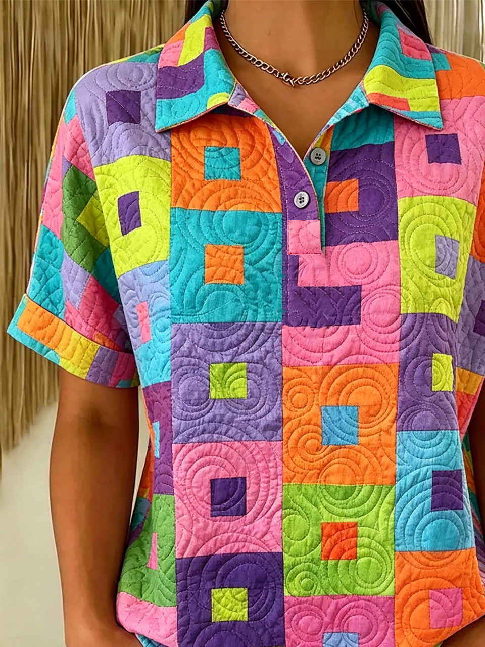 Polo Collar Casual Geometric T-Shirt