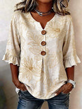 Women's Half Sleeve Blouse Summer Apricot Floral Printing V Neck Daily Going Out Vintage Top
