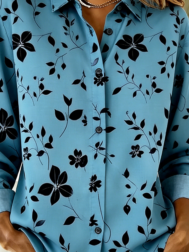 Loose Botanical Pattern Vintage Shirt Collar Shirt