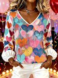 V Neck Heart/Cordate Vintage Loose T-Shirt