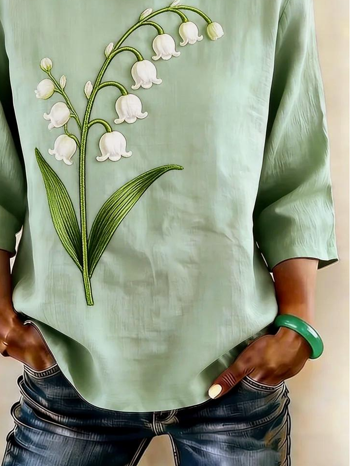 Elegant Cotton And Linen Crew Neck Shirt