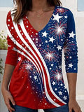 Elegant Independence Day V Neck T-Shirt