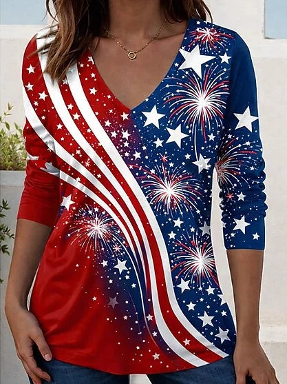 Elegant Independence Day V Neck T-Shirt