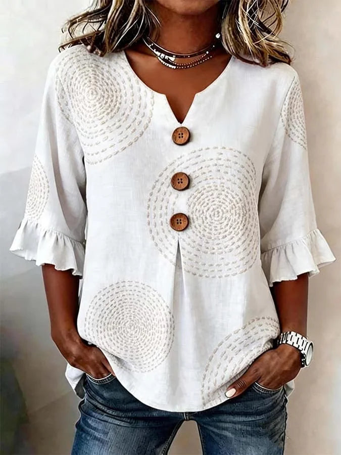 Women's Half Sleeve Blouse Summer White Abstract Printing V Neck Daily Going Out Vintage Top