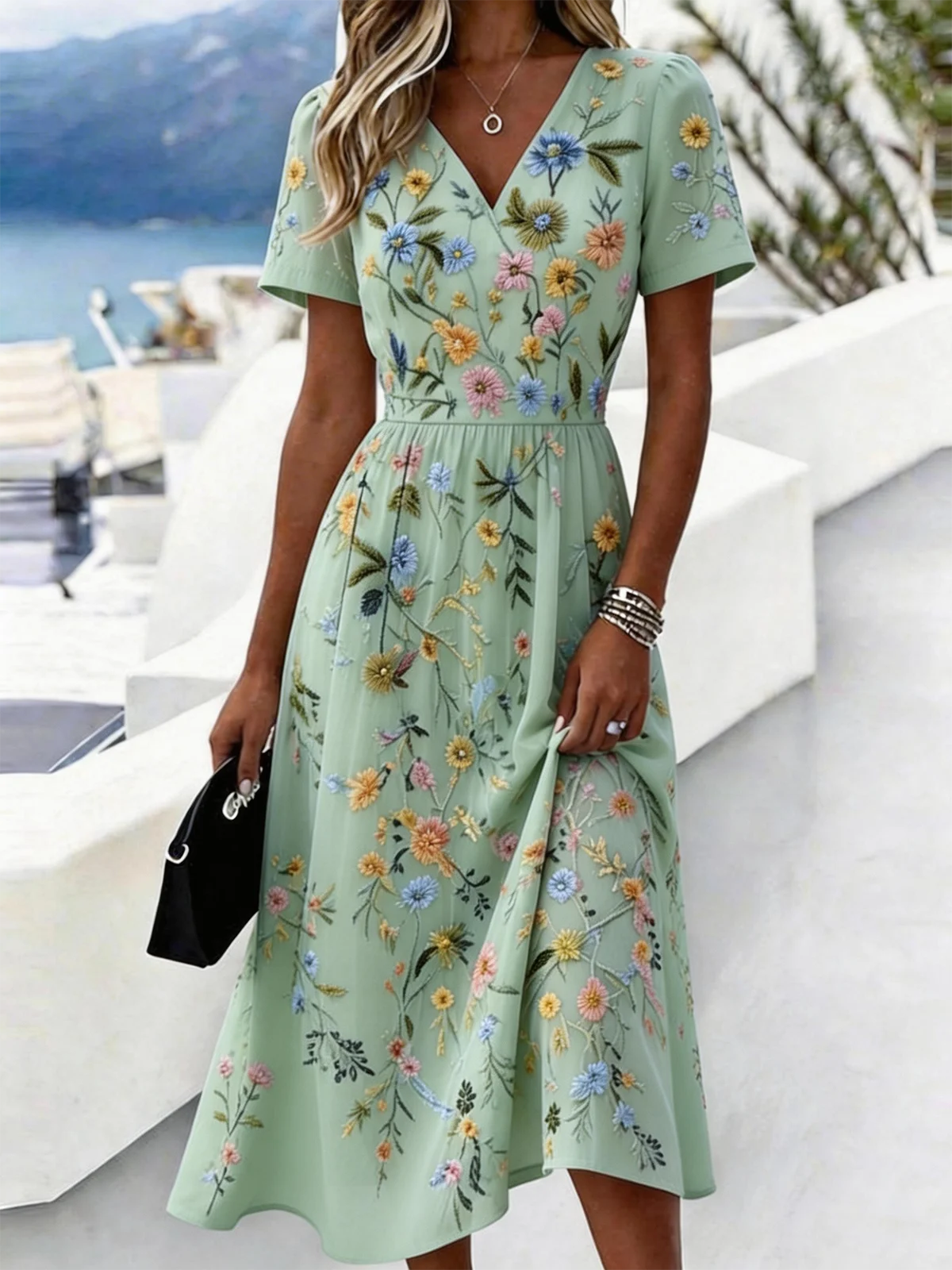 Elegant Floral Regular Fit Dress With No