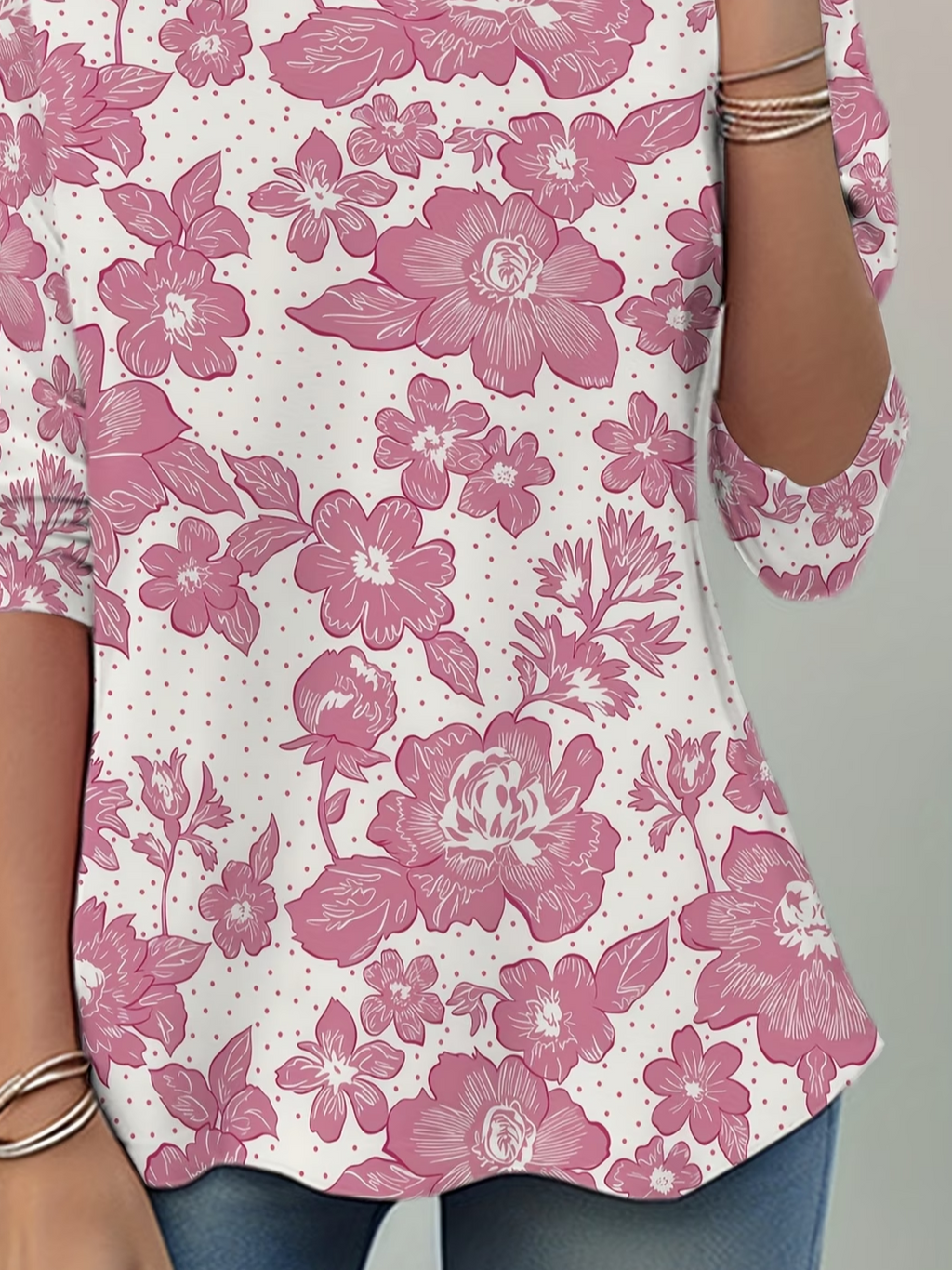 Women's Long Sleeve T-shirt Spring/Fall Pink Floral Jersey Crew Neck Daily Going Out Casual Top