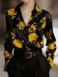 Women's Long Sleeve Shirt Spring/Fall Yellow Floral Shawl Collar Daily Going Out Casual Top