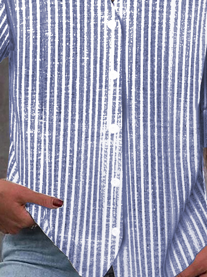 Women's Stand Collar Long Sleeve Striped Shirt