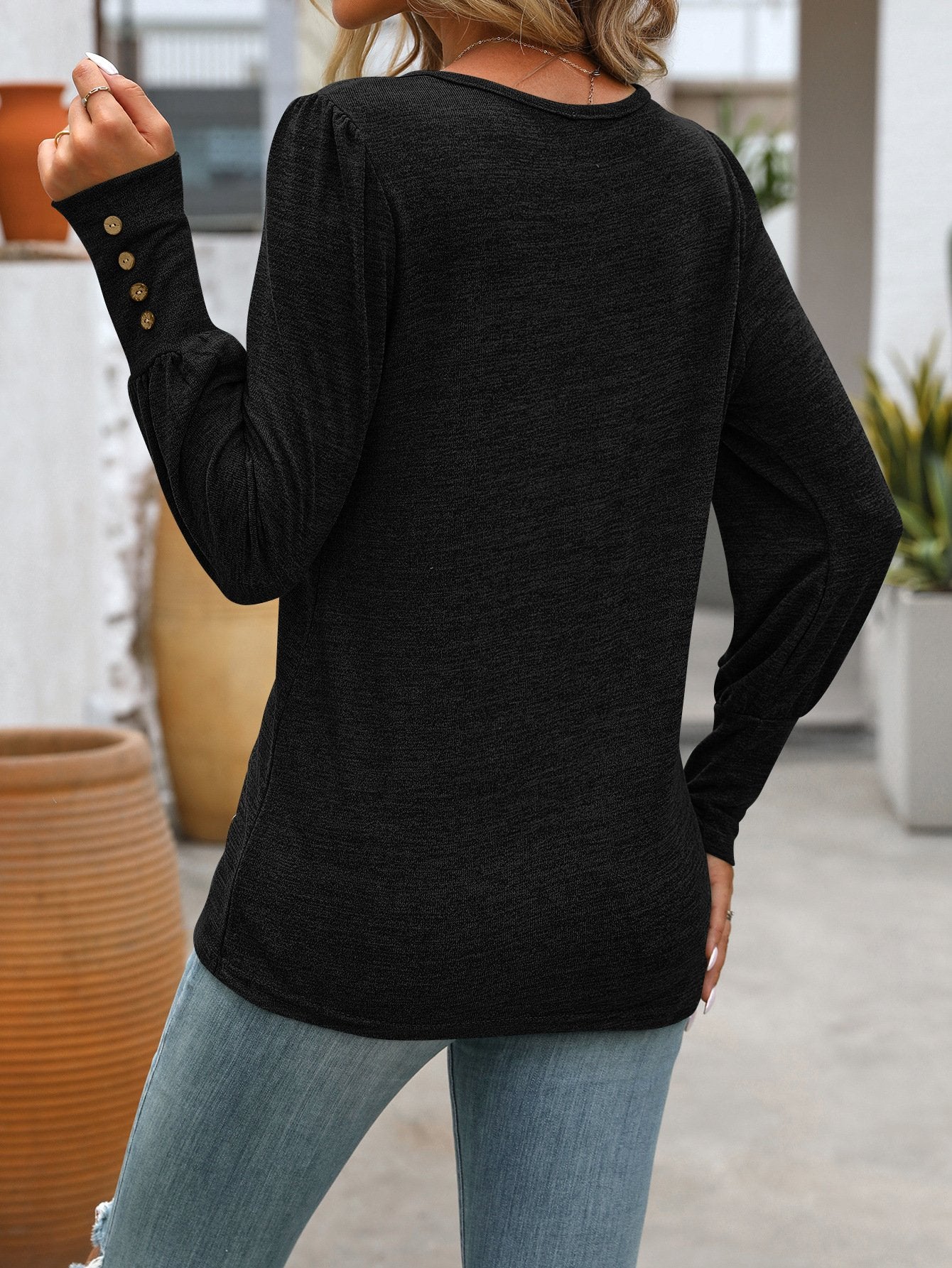 Women's Long Sleeve Shirt Spring/Fall Purple Plain Split Joint Cotton-Blend Crew Neck Daily Going Out Casual Top