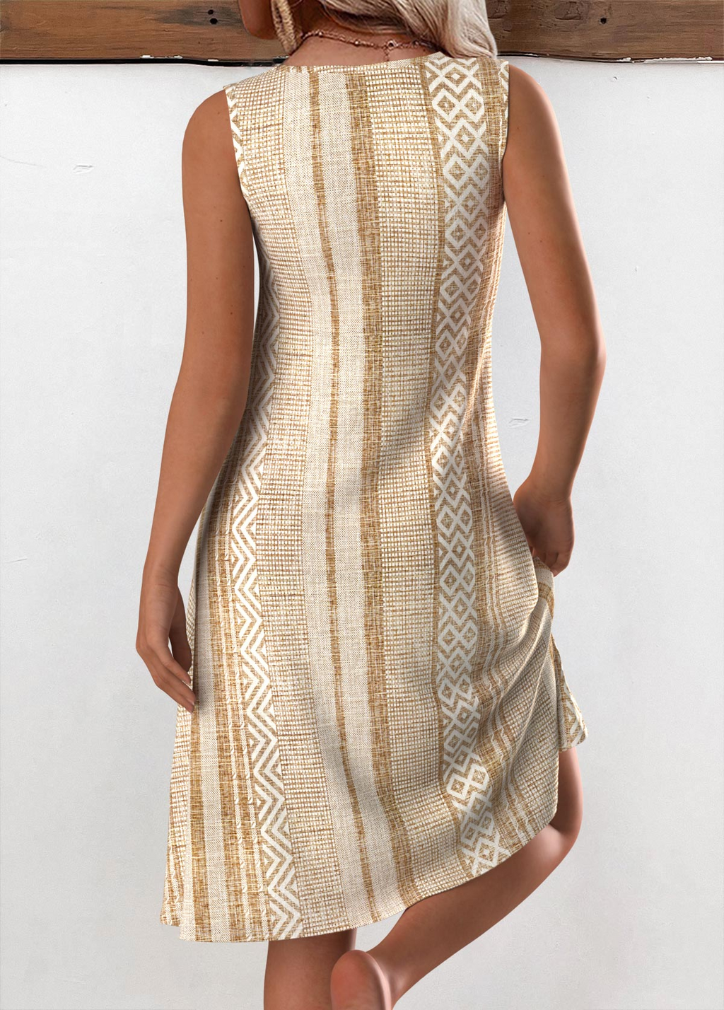 Regular Fit Casual Striped Crew Neck Dress With No