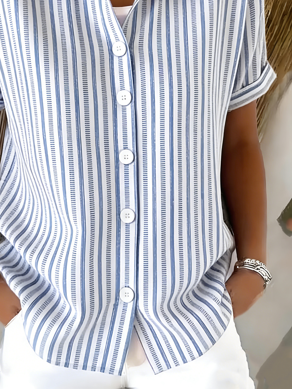 Casual Striped Shawl Collar Shirt