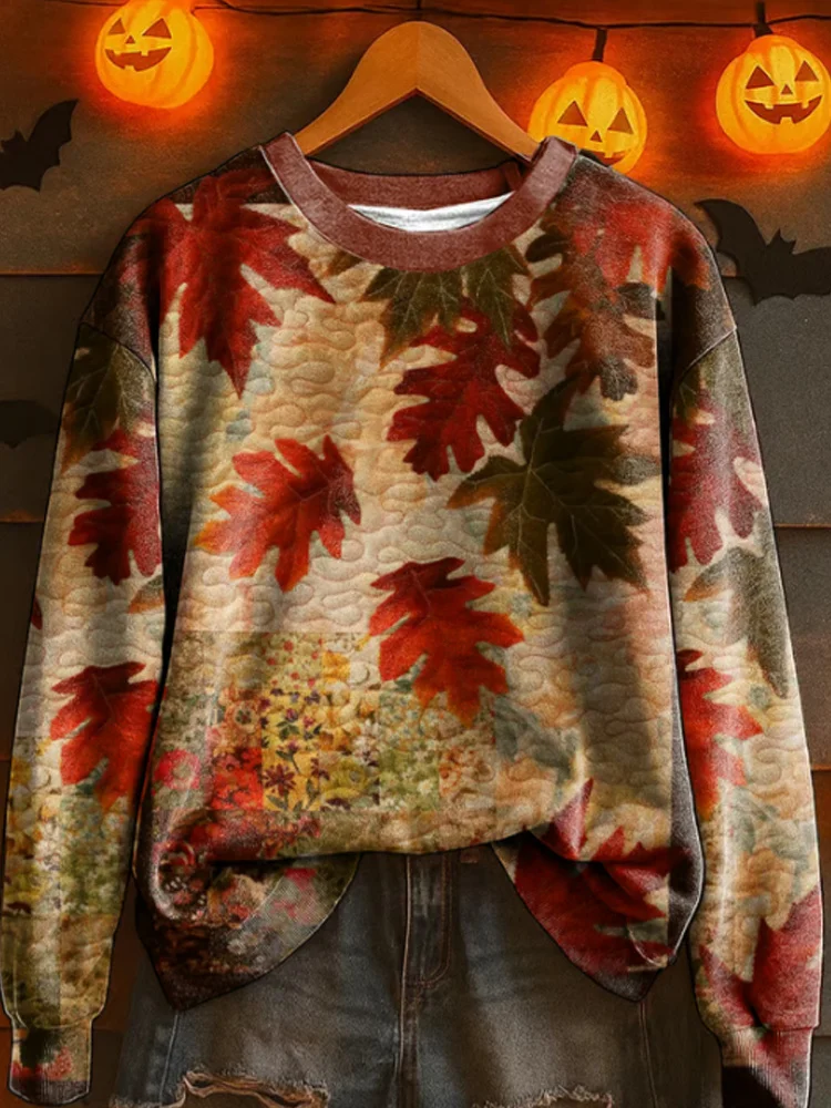 Casual Printing Crew Neck Maple Leaf Sweatshirt