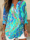 Abstract Geometry Cotton Casual Blouse