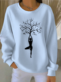 White Crew-Neck Sweatshirt with Yoga Tree Pose Graphic