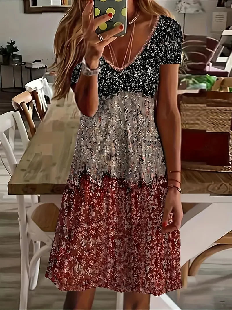 Women's Floral Print V-Neck Short Sleeve Dress