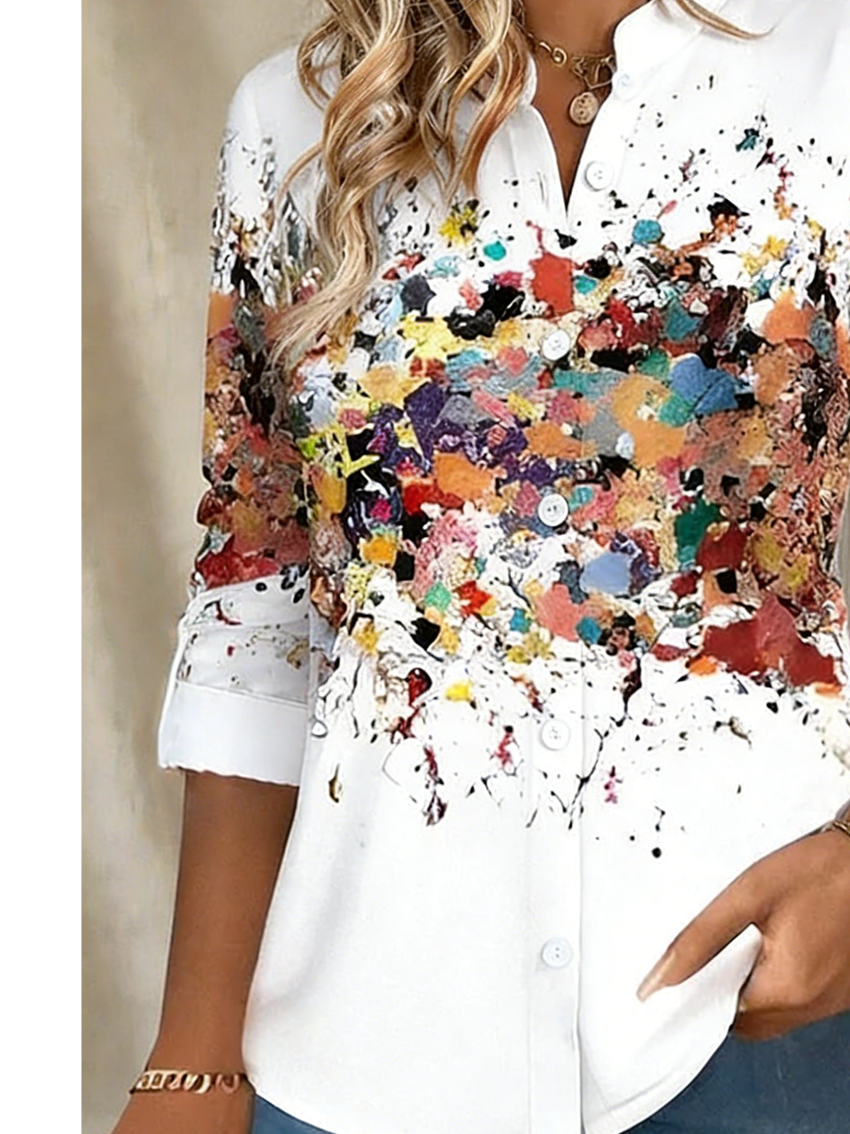 Elegant Gradient Pattern Stand Collar Shirt